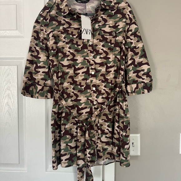 Zara Military Print Camo Belted Mini Drrss - Picture 4 of 8